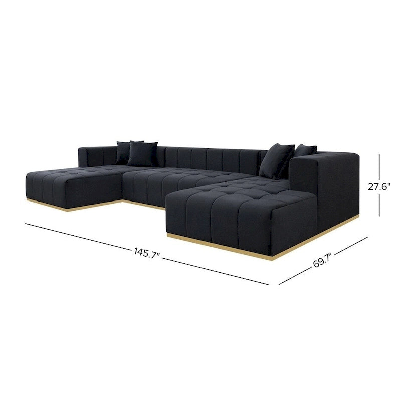Bliss 3-Piece Velvet U-Shaped Corner Sectional Sofa