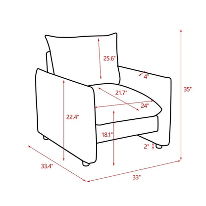 Lilian 33in W Modern Armchair Accent Chair Sofa Lounge Chair