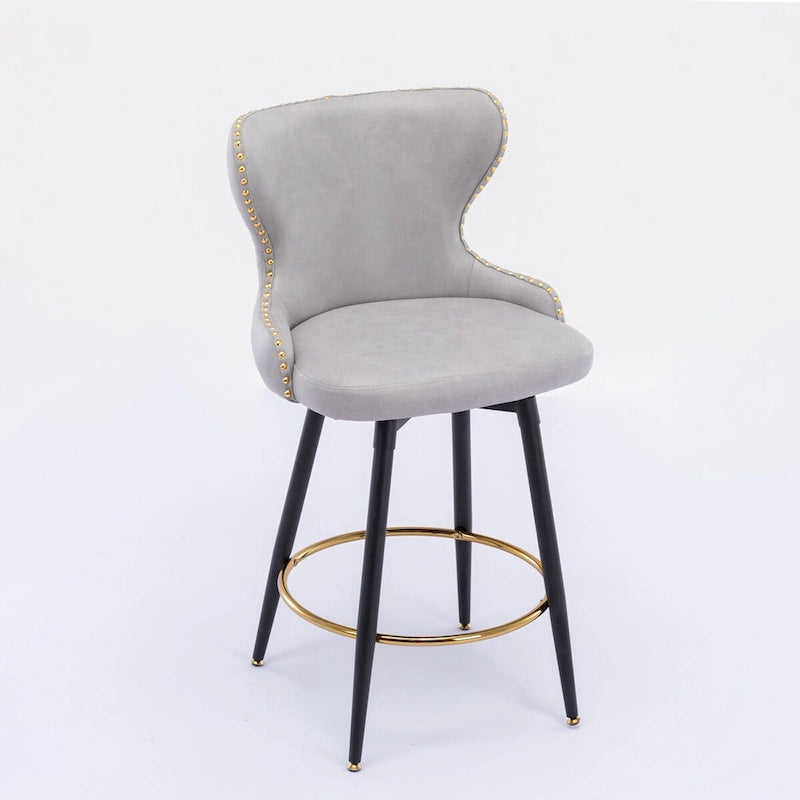 Counter Height Modern Leathaire Fabric Bar Chairs with Swivel and Tufted Gold Nailhead Trim Set of 2