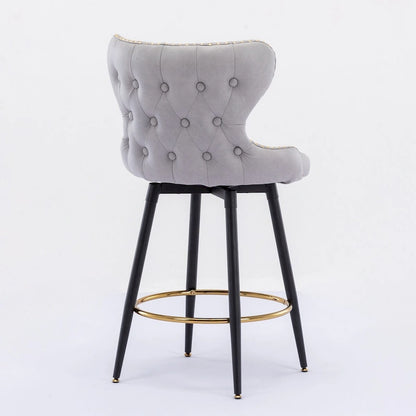 Counter Height Modern Leathaire Fabric Bar Chairs with Swivel and Tufted Gold Nailhead Trim Set of 2