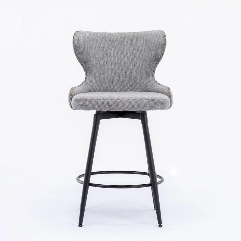Counter Height Modern Leathaire Fabric Bar Chairs with Swivel and Tufted Gold Nailhead Trim Set of 2