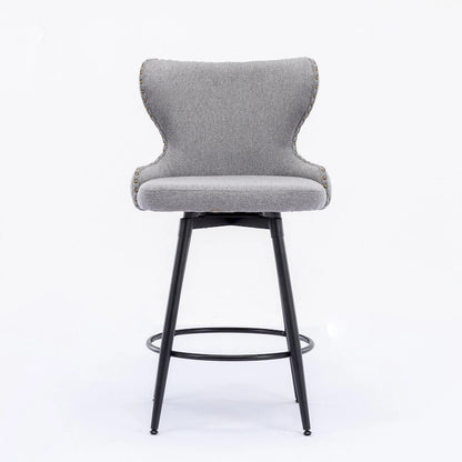 Counter Height Modern Leathaire Fabric Bar Chairs with Swivel and Tufted Gold Nailhead Trim Set of 2