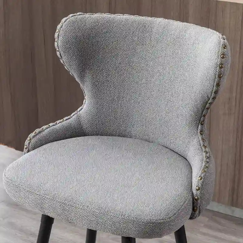 Counter Height Modern Leathaire Fabric Bar Chairs with Swivel and Tufted Gold Nailhead Trim Set of 2