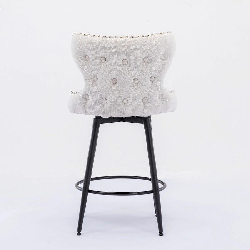 Counter Height Modern Leathaire Fabric Bar Chairs with Swivel and Tufted Gold Nailhead Trim Set of 2