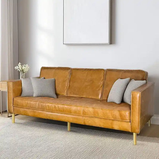 Weston Natural Luxury Leather Minimalist Sofa - 78.8W x 35.5D x 33.5H