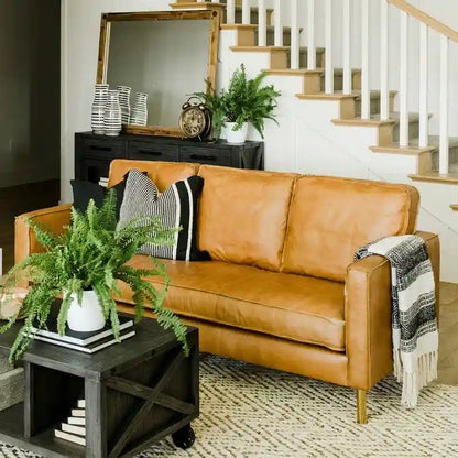 Weston Natural Luxury Leather Minimalist Sofa - 78.8W x 35.5D x 33.5H