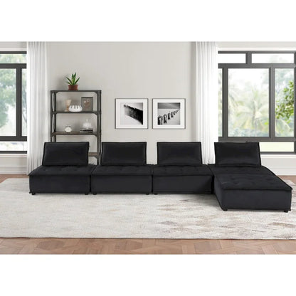 Velvet 5-Person Combination Sofa with Ottoman