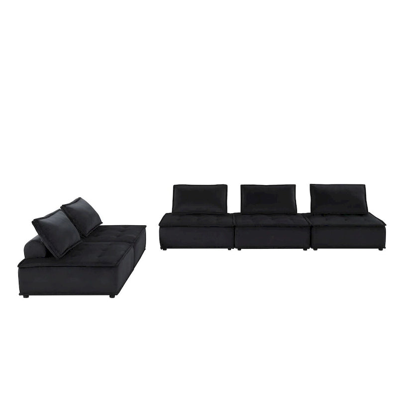 Velvet 5-Person Combination Sofa with Ottoman