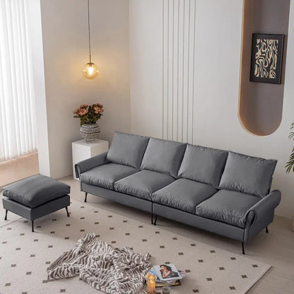 Modern L-Shaped Sofa Couch With Convertible Ottoman