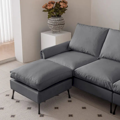 Modern L-Shaped Sofa Couch With Convertible Ottoman