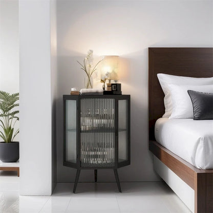 22.25 Floor Coner Cabinet with Tempered Glass Door & Storage Shelves