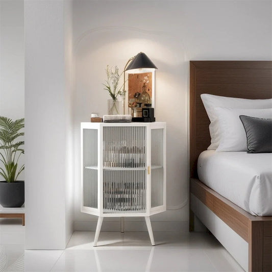 22.25 Floor Coner Cabinet with Tempered Glass Door & Storage Shelves