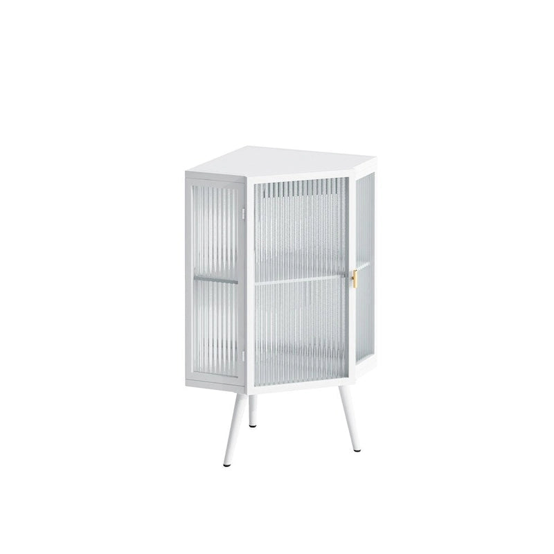 22.25 Floor Coner Cabinet with Tempered Glass Door & Storage Shelves