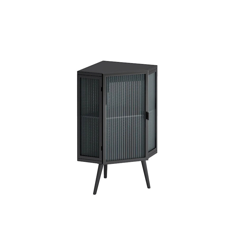 22.25 Floor Coner Cabinet with Tempered Glass Door & Storage Shelves