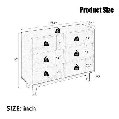 6 Drawer Double Dresser Features Vintage-style and Bevel Design