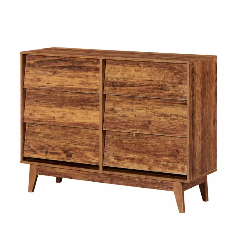 6 Drawer Double Dresser Features Vintage-style and Bevel Design