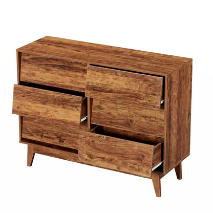 6 Drawer Double Dresser Features Vintage-style and Bevel Design