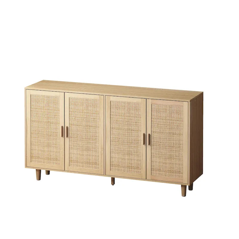 4-door Rattan Decorative Storage Cabinet - 62.2L x 15.75W x 34.25H