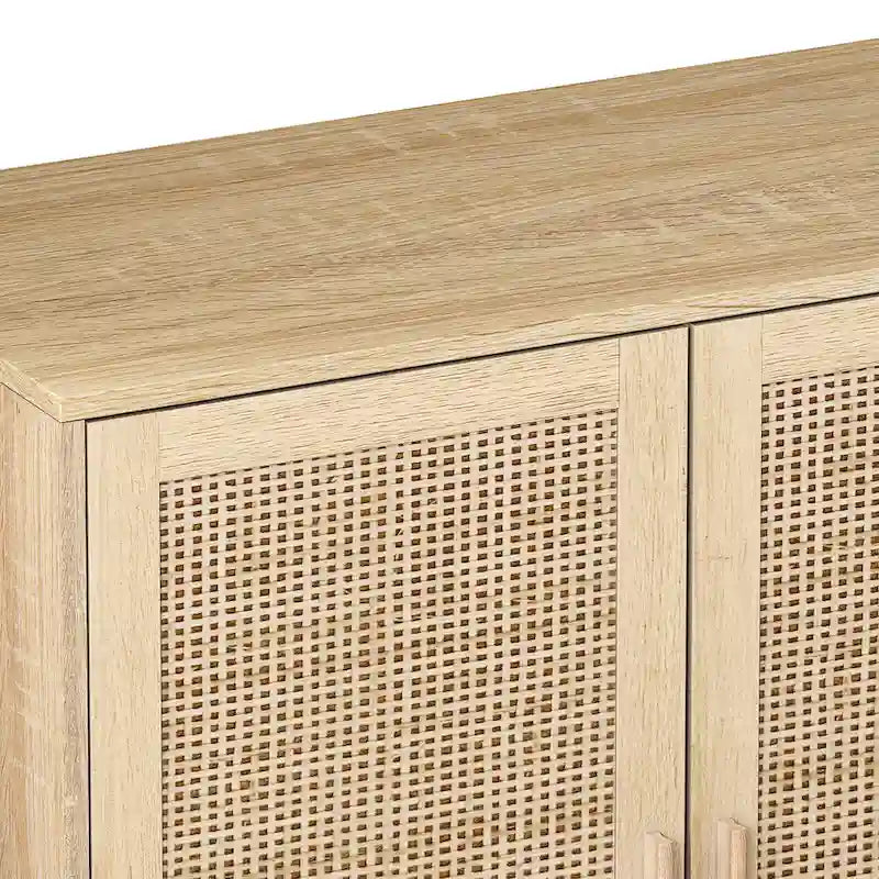 4-door Rattan Decorative Storage Cabinet - 62.2L x 15.75W x 34.25H