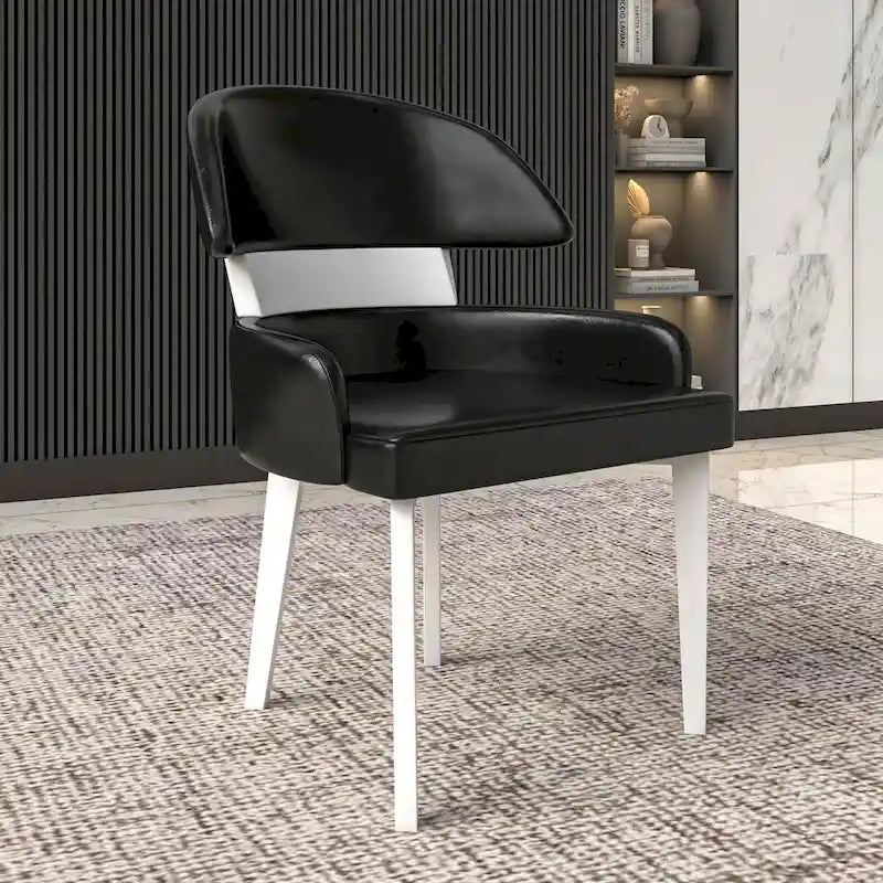 Leather Dining Chair with a Curved Back in Rubberwood Ethos Series by LeisureMod