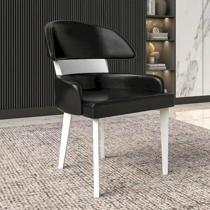 Leather Dining Chair with a Curved Back in Rubberwood Ethos Series by LeisureMod