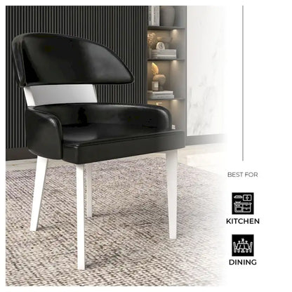 Leather Dining Chair with a Curved Back in Rubberwood Ethos Series by LeisureMod