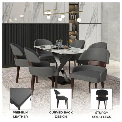 Leather Dining Chair with a Curved Back in Rubberwood Ethos Series by LeisureMod