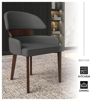 Leather Dining Chair with a Curved Back in Rubberwood Ethos Series by LeisureMod