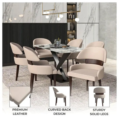 Leather Dining Chair with a Curved Back in Rubberwood Ethos Series by LeisureMod