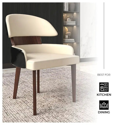 Leather Dining Chair with a Curved Back in Rubberwood Ethos Series by LeisureMod