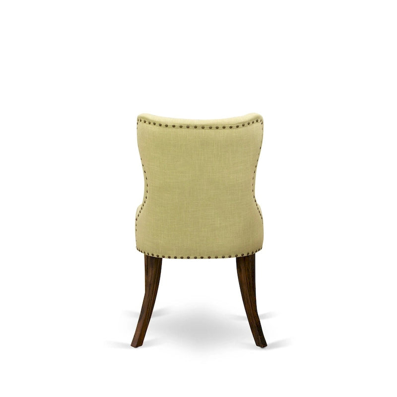 East West Furniture Dining Table Set- a Dining Table & Limelight Linen Fabric Chairs, Distressed Jacobean(Pieces Option)