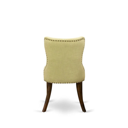 East West Furniture Dining Table Set- a Dining Table & Limelight Linen Fabric Chairs, Distressed Jacobean(Pieces Option)