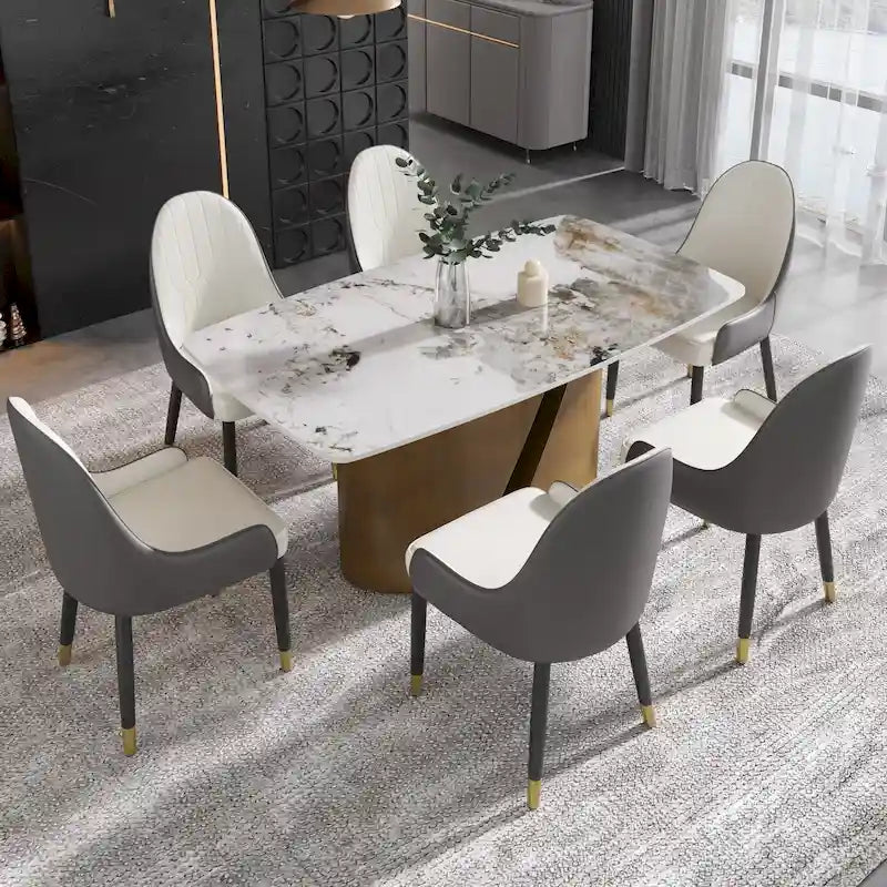 71 & 63 Modern Kitchen Table Marble Sintered Stone Table Top with Metal Gold Finish Legs