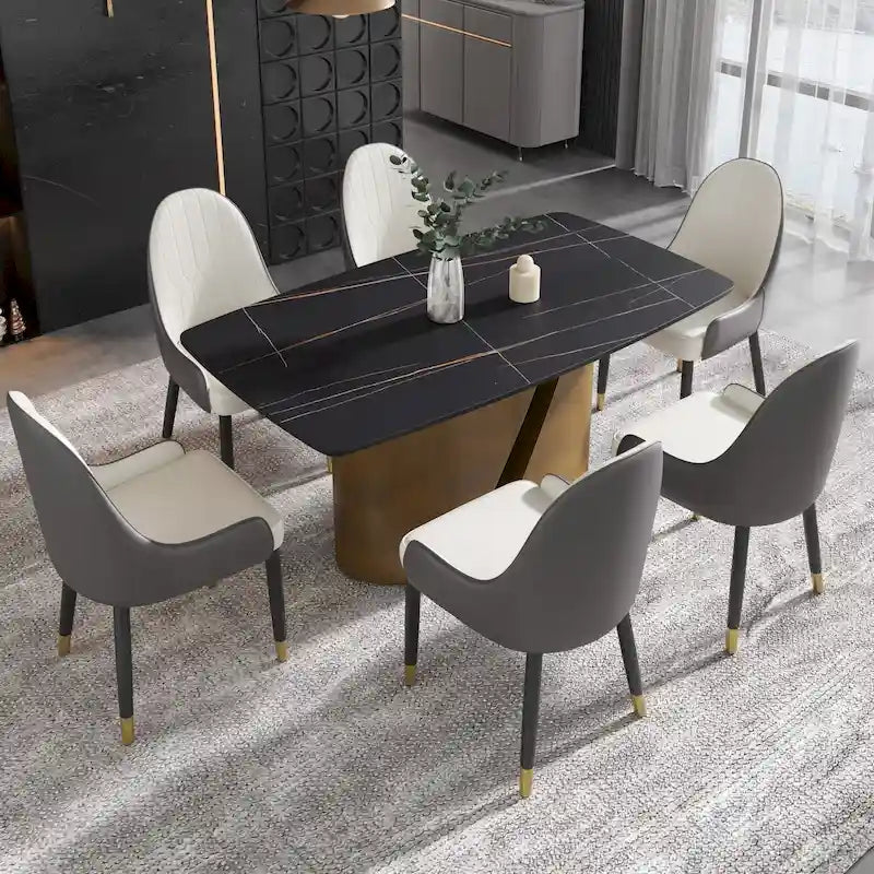 71 & 63 Modern Kitchen Table Marble Sintered Stone Table Top with Metal Gold Finish Legs