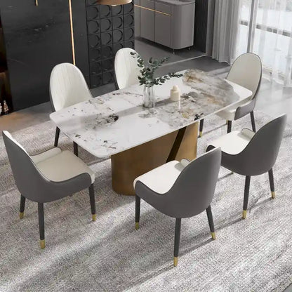 71 & 63 Modern Kitchen Table Marble Sintered Stone Table Top with Metal Gold Finish Legs