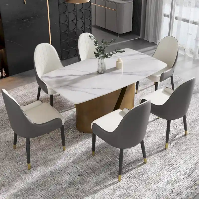 71 & 63 Modern Kitchen Table Marble Sintered Stone Table Top with Metal Gold Finish Legs