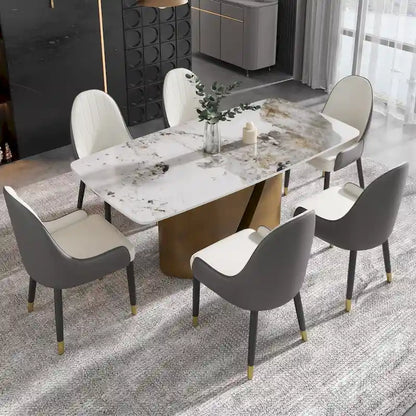 71 & 63 Modern Kitchen Table Marble Sintered Stone Table Top with Metal Gold Finish Legs