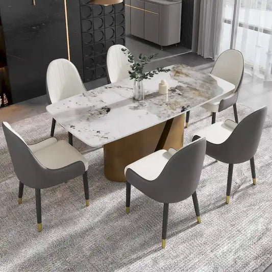 71 & 63 Modern Kitchen Table Marble Sintered Stone Table Top with Metal Gold Finish Legs