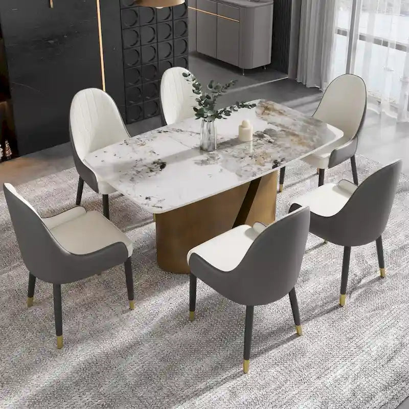 71 & 63 Modern Kitchen Table Marble Sintered Stone Table Top with Metal Gold Finish Legs