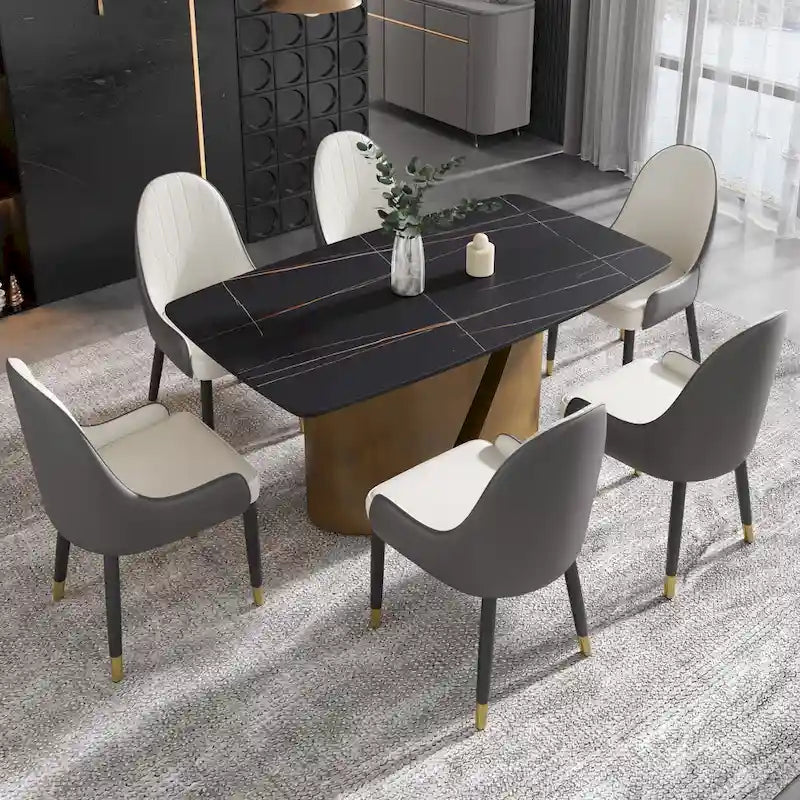 71 & 63 Modern Kitchen Table Marble Sintered Stone Table Top with Metal Gold Finish Legs