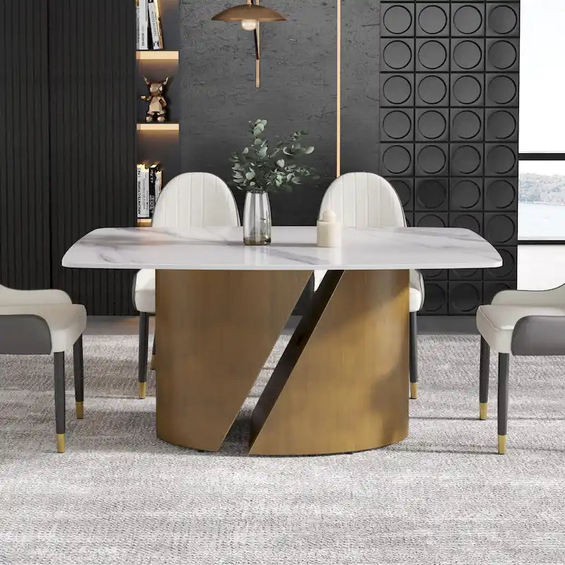 71 & 63 Modern Kitchen Table Marble Sintered Stone Table Top with Metal Gold Finish Legs