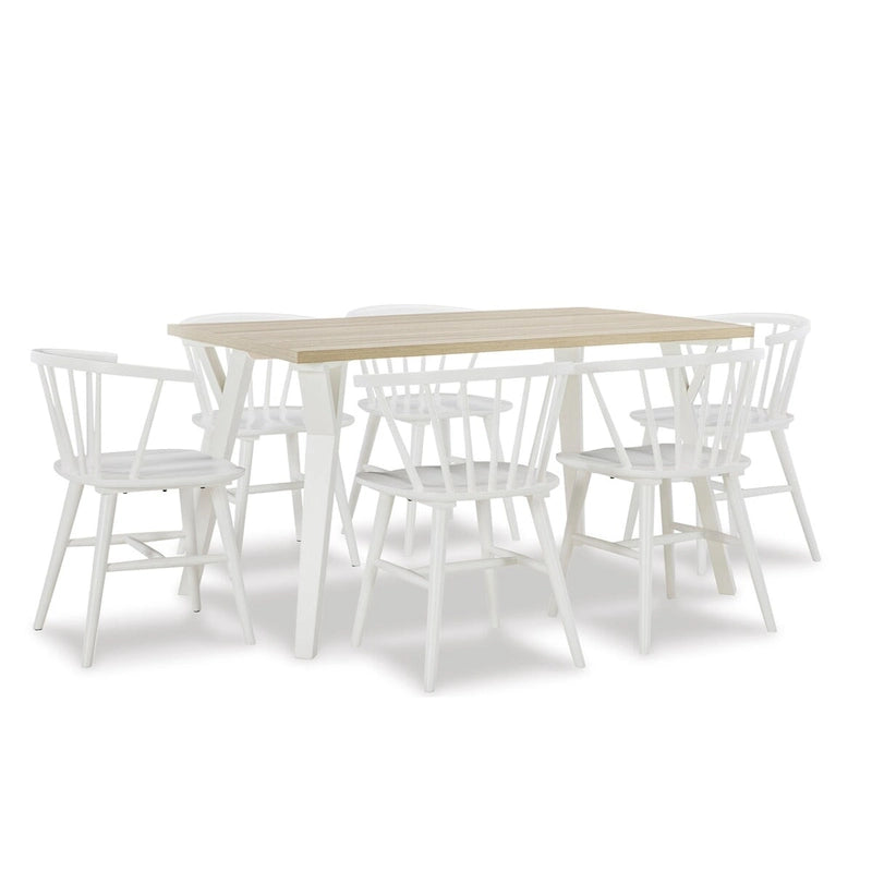 Roundhill Alwynn White and Natural Wood 7-piece Dining Set, Dining Table with 6 Windsor Chairs