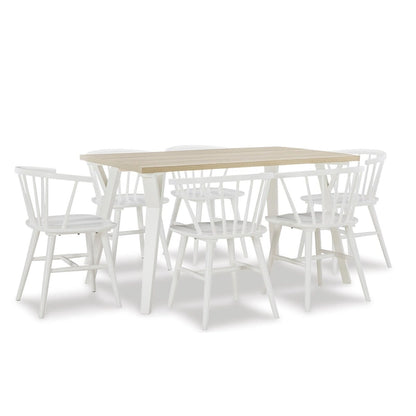 Roundhill Alwynn White and Natural Wood 7-piece Dining Set, Dining Table with 6 Windsor Chairs