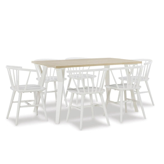 Roundhill Alwynn White and Natural Wood 7-piece Dining Set, Dining Table with 6 Windsor Chairs