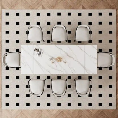 9 - Piece 94.48 Modern Minimalist Extendable Sintered Stone Top Dining Set with 8 Fabric Chair