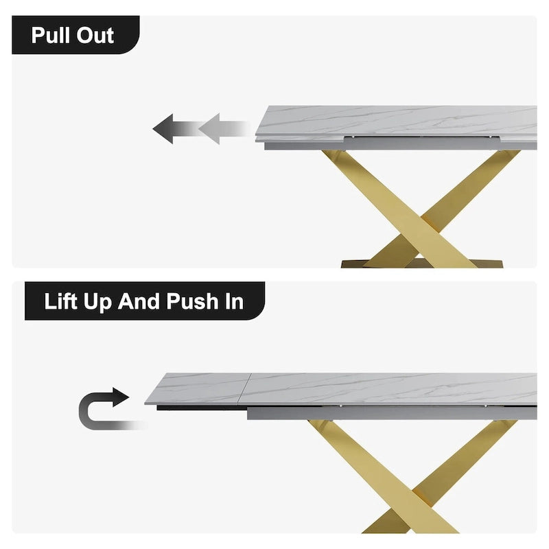9 - Piece 94.48 Modern Minimalist Extendable Sintered Stone Top Dining Set with 8 Fabric Chair
