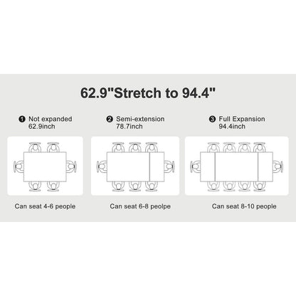 9 - Piece 94.48 Modern Minimalist Extendable Sintered Stone Top Dining Set with 8 Fabric Chair