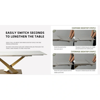 9 - Piece 94.48 Modern Minimalist Extendable Sintered Stone Top Dining Set with 8 Fabric Chair