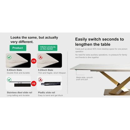 9 - Piece 94.48 Modern Minimalist Extendable Sintered Stone Top Dining Set with 8 Fabric Chair