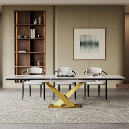 9 - Piece 94.48 Modern Minimalist Extendable Sintered Stone Top Dining Set with 8 Fabric Chair